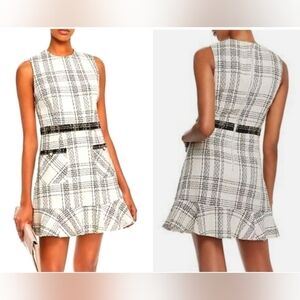 NWT-Bloomingdales AQUA White and Black Plaid Tweed Sleeveless Dress - L